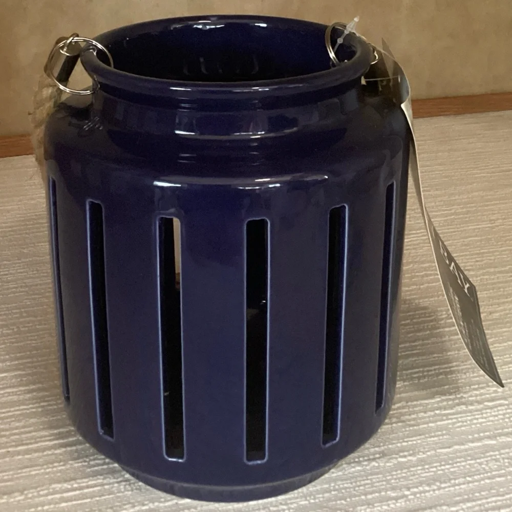 NEW Hampton Bay 6.5 in. Outdoor Patio Ceramic Table Lantern with Rope Handle NWT